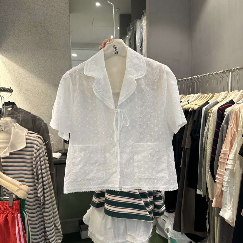 AMOEBA直郵韓國代購㊣女裝新品熱賣25春夏推薦襯衫蕾絲衫刺繡AMOEBA襯衫/蕾絲衫