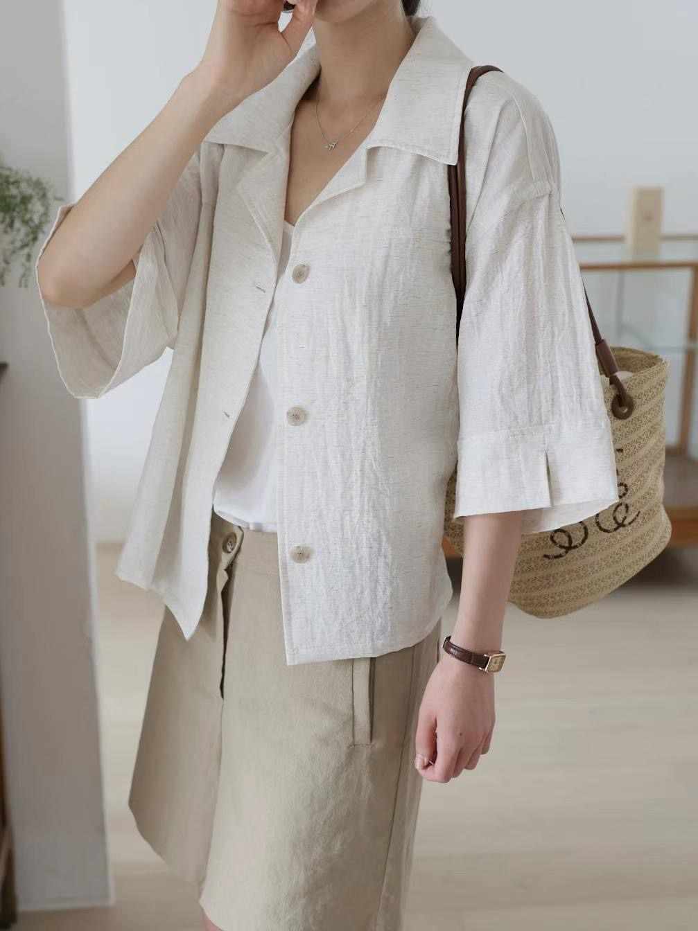 MU 뮤-T東大門實拍女士新品熱賣25春夏時尚人氣職業夾克亞麻MU 뮤-T夾克