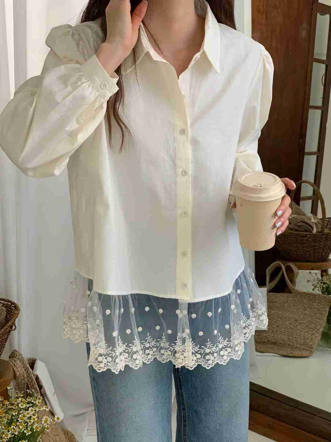 TDOUBLEJ東大門代購女士新款真品人氣25春夏襯衫蕾絲衫蕾絲TDOUBLEJ襯衫/蕾絲衫