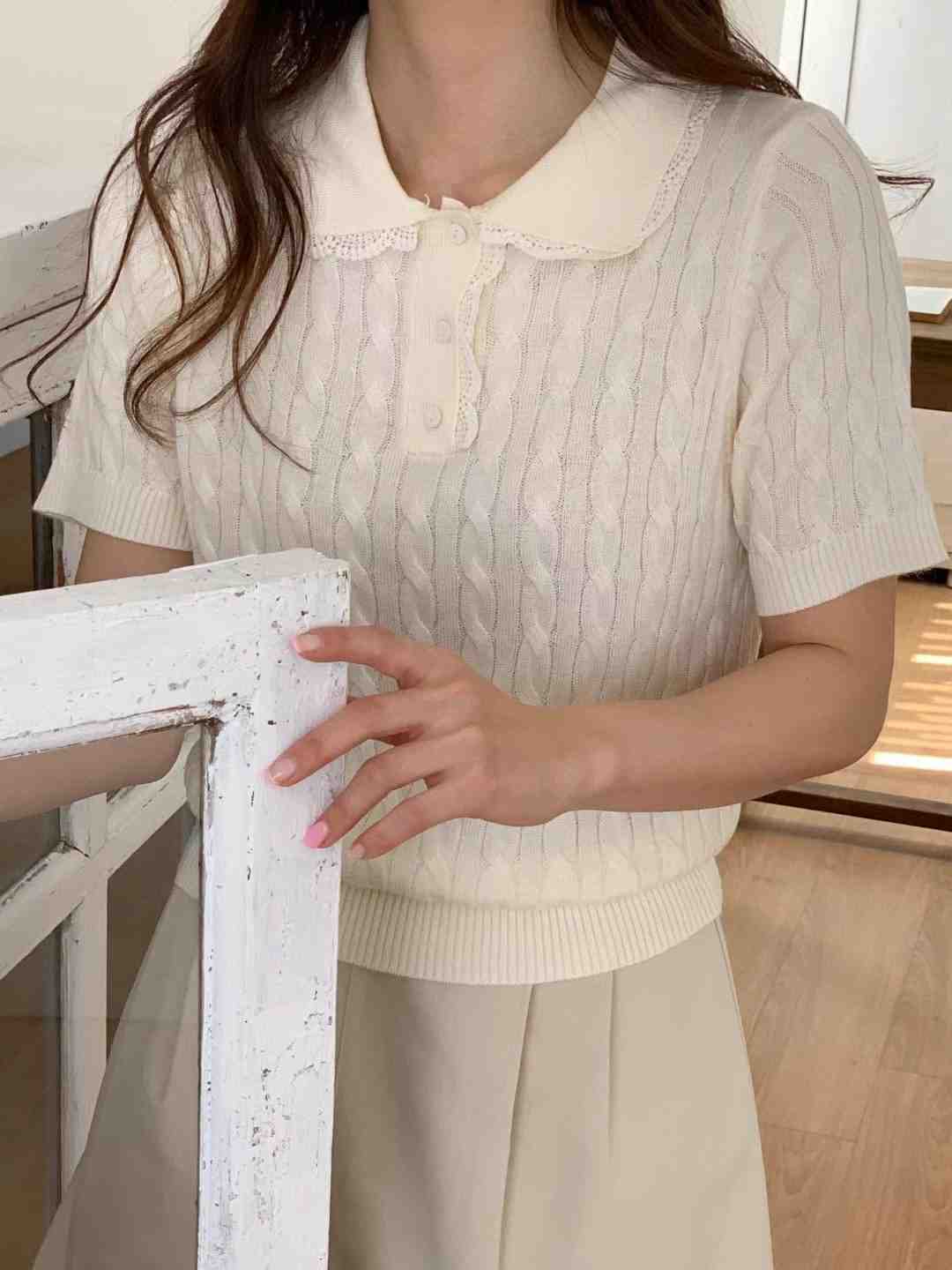 TDOUBLEJ韓國直郵女裝新款休閑25春夏時尚針織衫2件起拿貨蕾絲TDOUBLEJ針織衫
