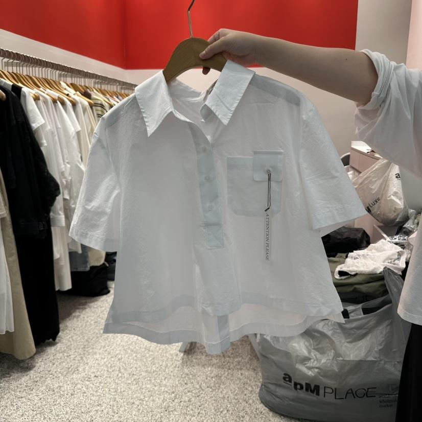 ATPZ東大門代購女士新品職業人氣25春夏時尚襯衫蕾絲衫口袋ATTENTION PLEAES襯衫/蕾絲衫