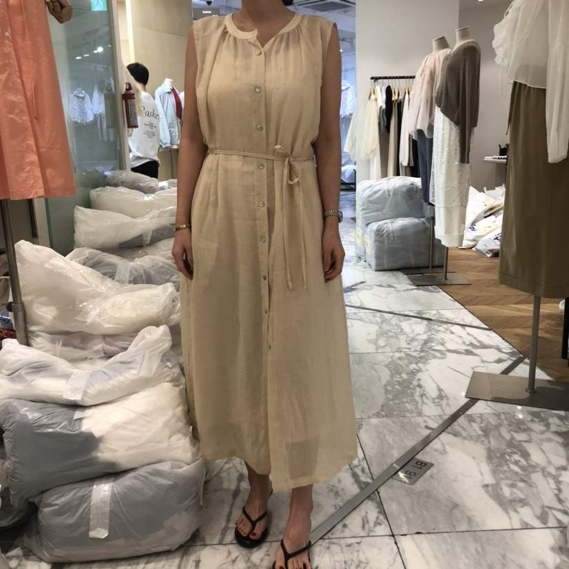 ALMOND東大門代購女士新款時尚真品職業休閑連衣裙含腰繩透視ALMOND連衣裙
