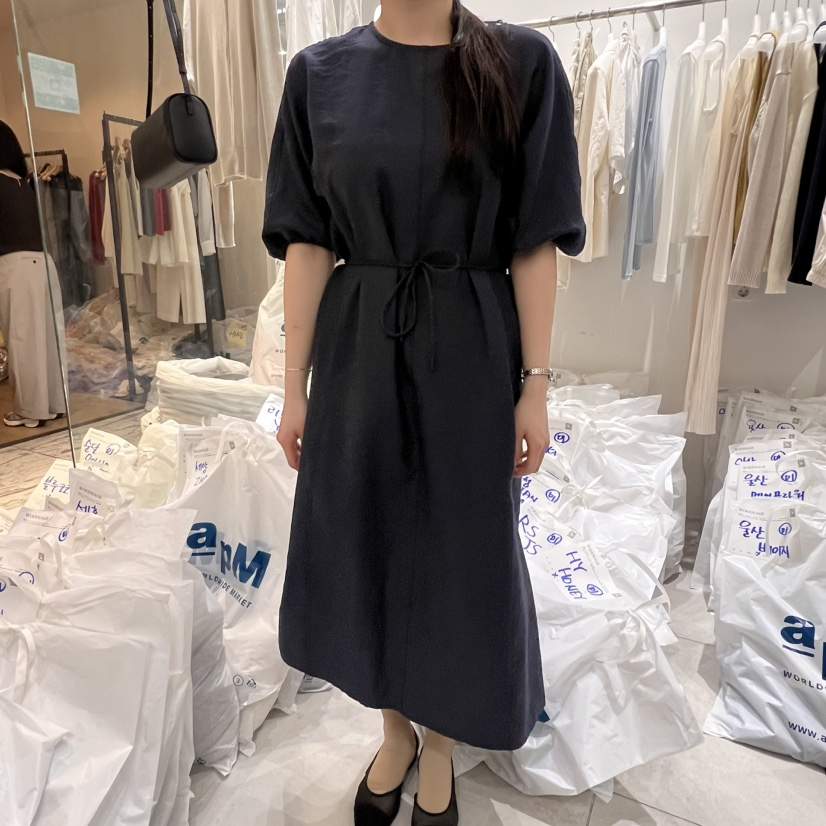 WOOD SAGE韓國代購女裝新款人氣25春夏休閑時尚連衣裙含腰繩WOOD SAGE連衣裙