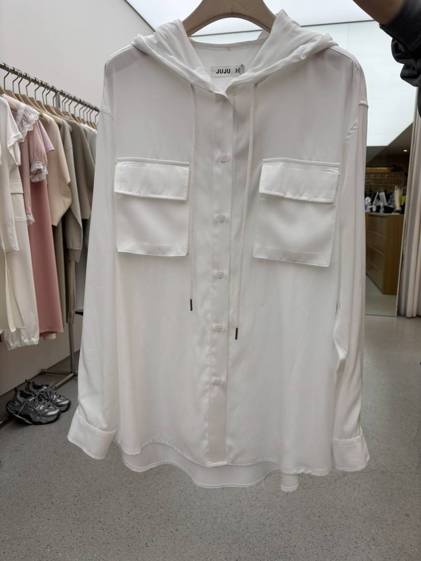 JUJU直郵韓國代購㊣女裝新品人氣熱賣25春夏襯衫蕾絲衫口袋兜帽JUJU襯衫/蕾絲衫