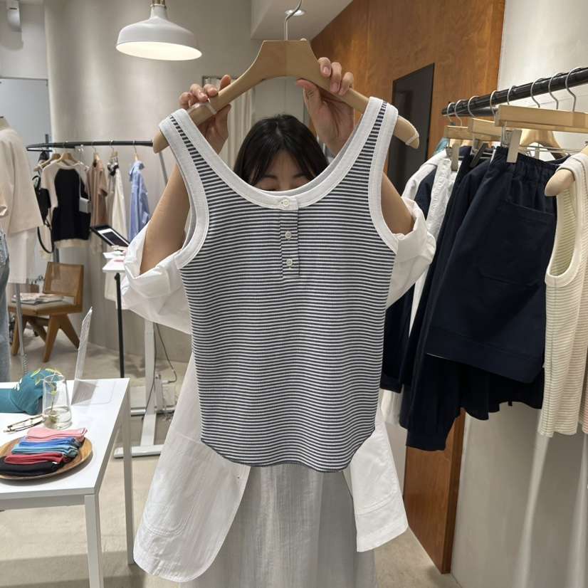 BOUTIQUE SEOUL-P直郵韓國代購㊣女裝新品推薦25春夏吊帶背心But ton/BOUTIQUE SEOUL吊帶/背心
