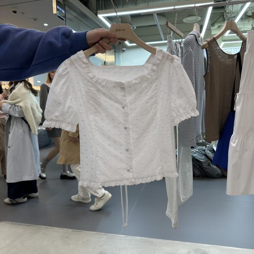 BINUS直郵韓國代購㊣女裝新品人氣熱賣時尚25春夏襯衫蕾絲衫BINUS襯衫/蕾絲衫