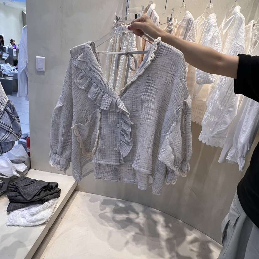 ECHOPARTY韓國直郵㊣東大門實拍女裝新品休閑襯衫蕾絲衫亞麻ECHOPARTY襯衫/蕾絲衫