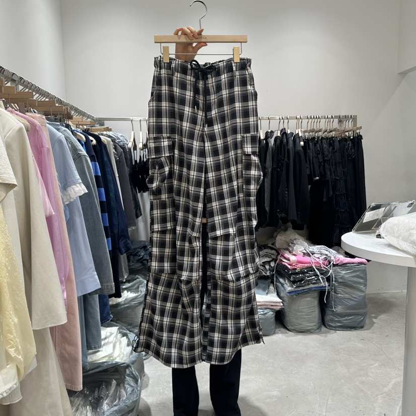 RE STYLE-Q韓國直郵㊣東大門實拍女裝新款時尚休閑褲工裝褲格紋RE STYLE休閑褲