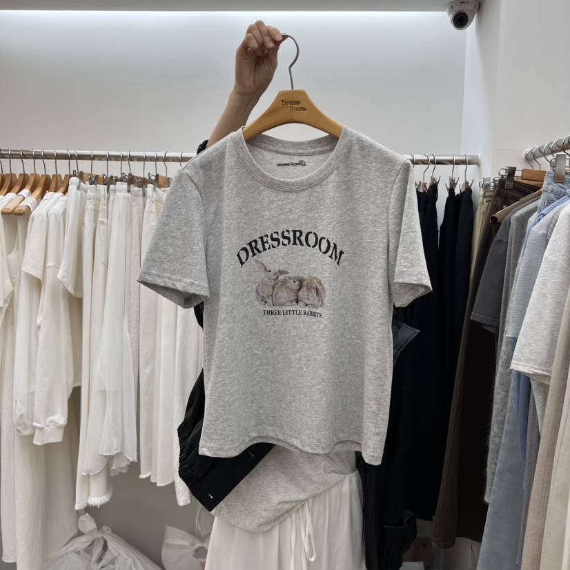 DRESS ROOM直郵韓國代購㊣女裝新品熱賣人氣25春夏T恤兔子DRESS ROOMT恤
