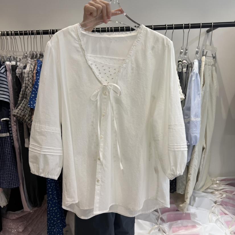 RIVEROOM韓國直郵㊣東大門實拍女裝新品25春夏休閑襯衫蕾絲衫RIVEROOM襯衫/蕾絲衫