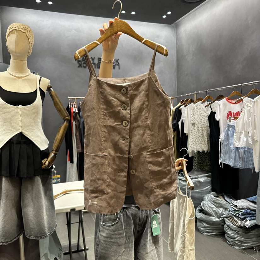 LADYBLACK韓國㊣直郵東大門代購女裝新品時尚推薦吊帶背心亞麻LADYBLACK吊帶/背心