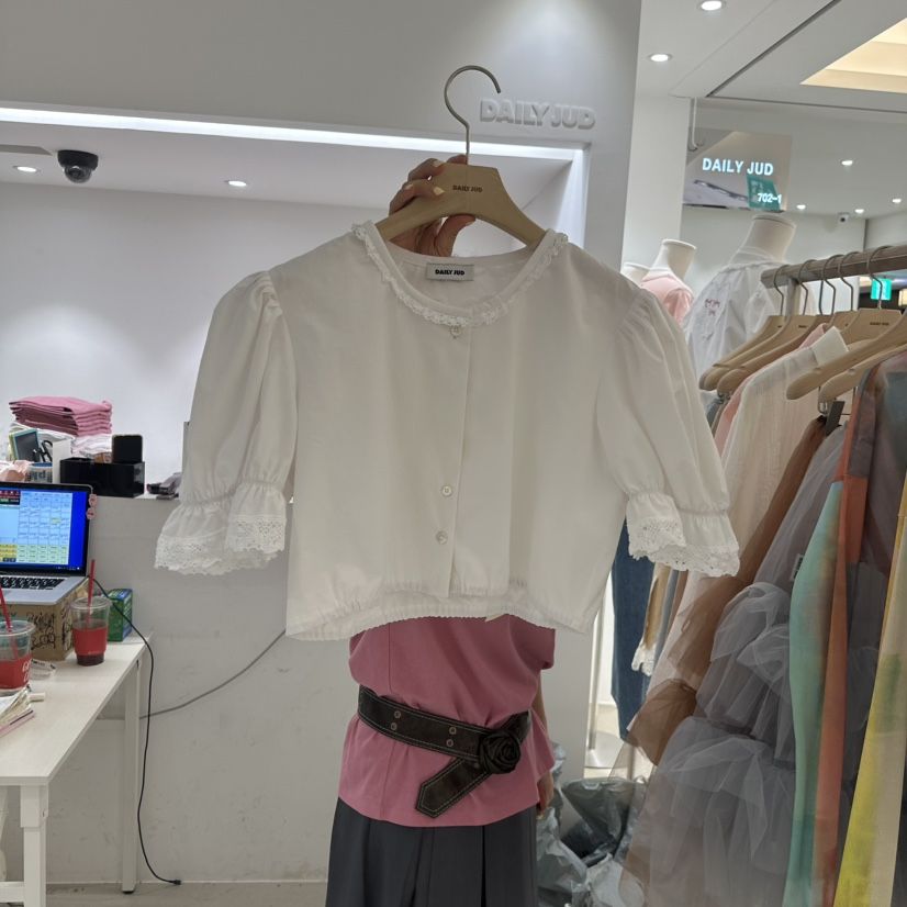 DAILYJUD直郵韓國代購㊣女裝新品休閑熱賣時尚推薦襯衫蕾絲衫DAILY JUD襯衫/蕾絲衫
