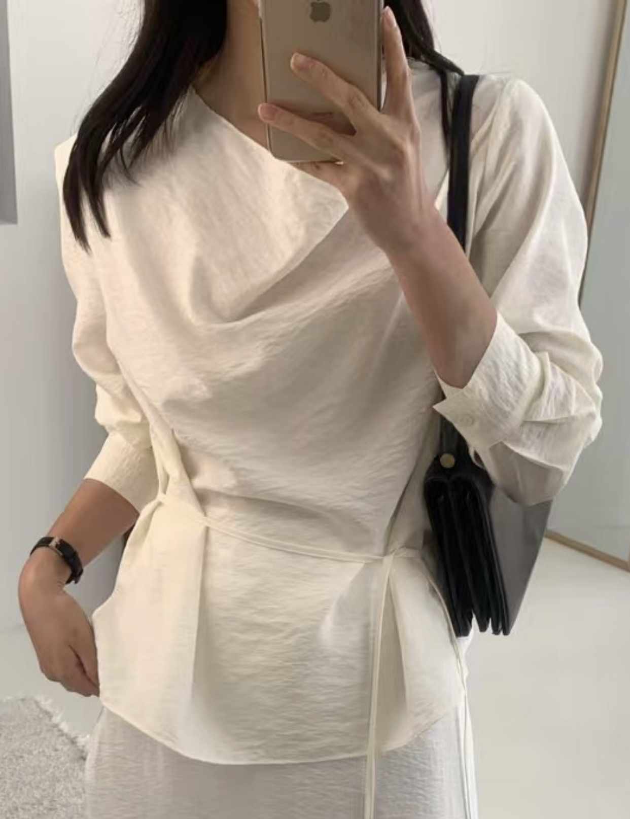 PROPER 프로퍼韓國代購女士新款熱賣真品襯衫蕾絲衫含腰繩PROPER 프로퍼襯衫/蕾絲衫