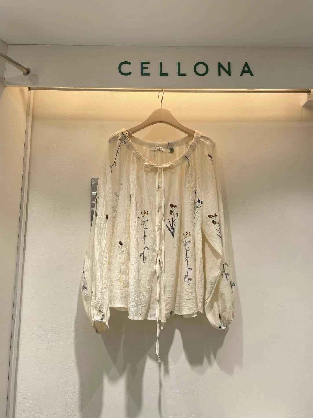 CELLONA韓國直郵㊣女裝新品休閑25春夏熱賣推薦襯衫蕾絲衫刺繡CELLONA襯衫/蕾絲衫