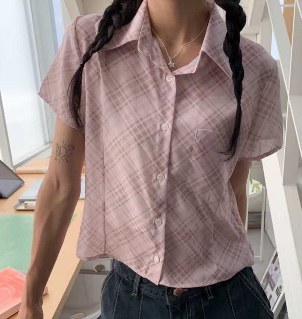 BRILLIANT韓國直郵㊣東大門實拍女裝新款時尚襯衫蕾絲衫格紋BRILLIANT襯衫/蕾絲衫