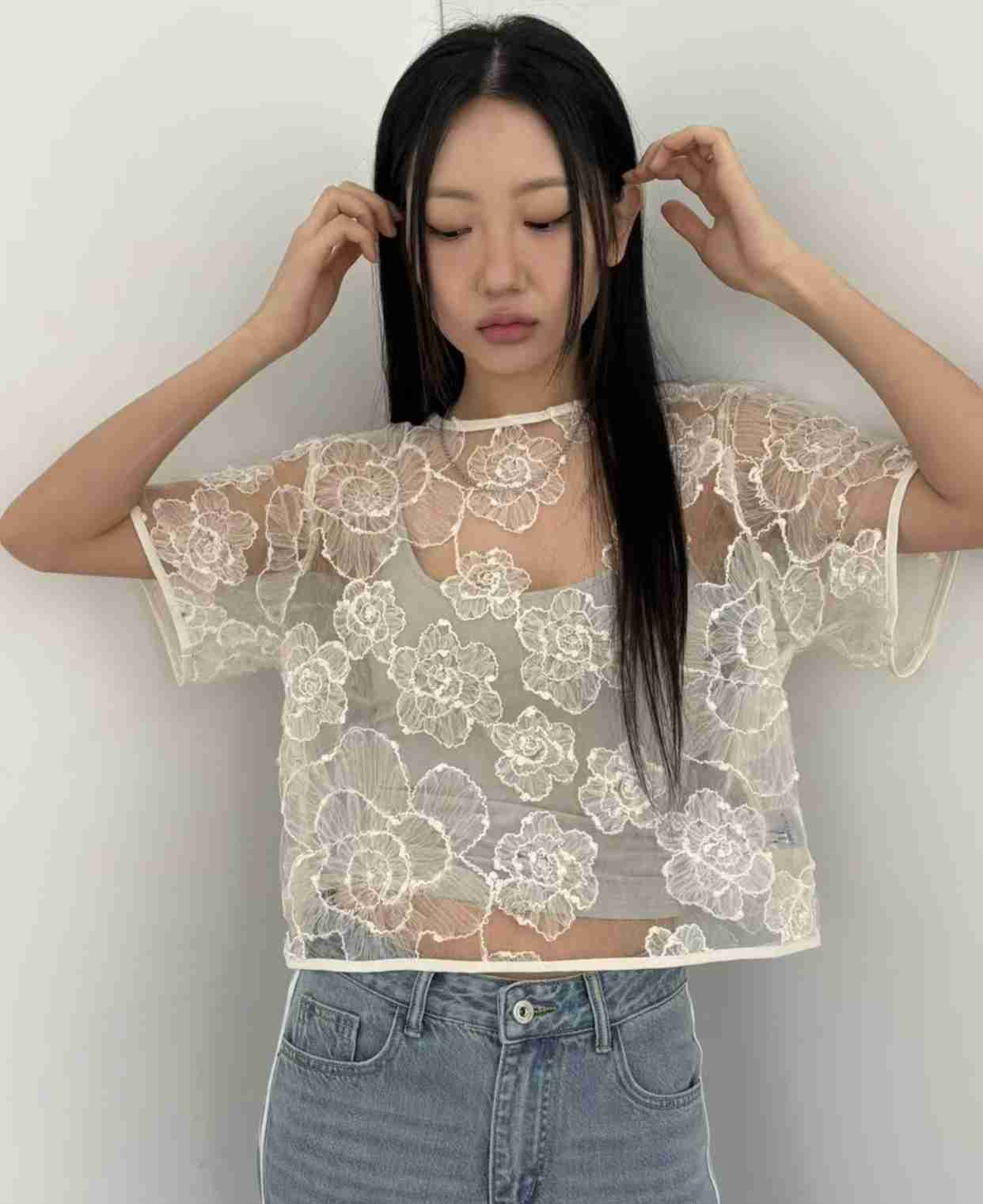 SAEBYEOK韓國直郵㊣東大門實拍女裝新款時尚25春夏襯衫蕾絲衫SAEBYEOK襯衫/蕾絲衫