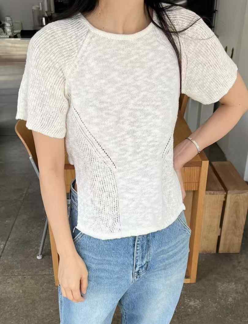 RAY_COMPANY直郵韓國代購㊣女裝新款熱賣時尚25春夏針織衫亞麻RAY_COMPANY針織衫