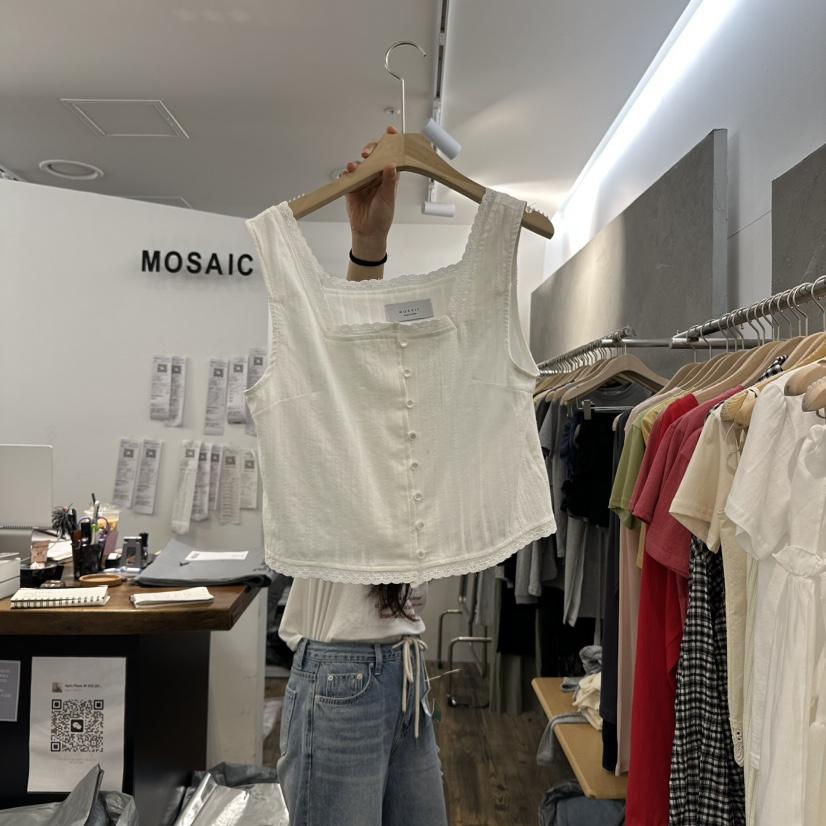 MOSAIC韓國㊣直郵東大門代購女裝新款時尚人氣吊帶背心刺繡MOSAIC吊帶/背心