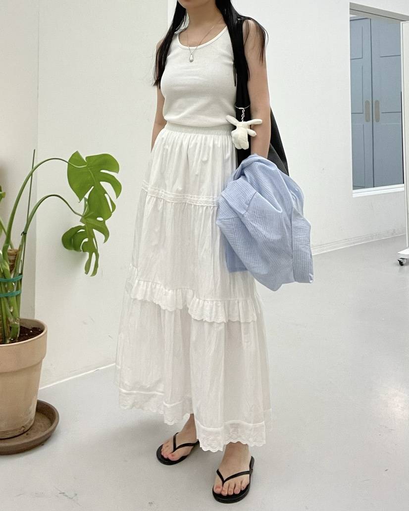 ALLVIBE東大門直郵女士新品25春夏真品人氣休閑時尚長裙蕾絲ALLVIBE長裙