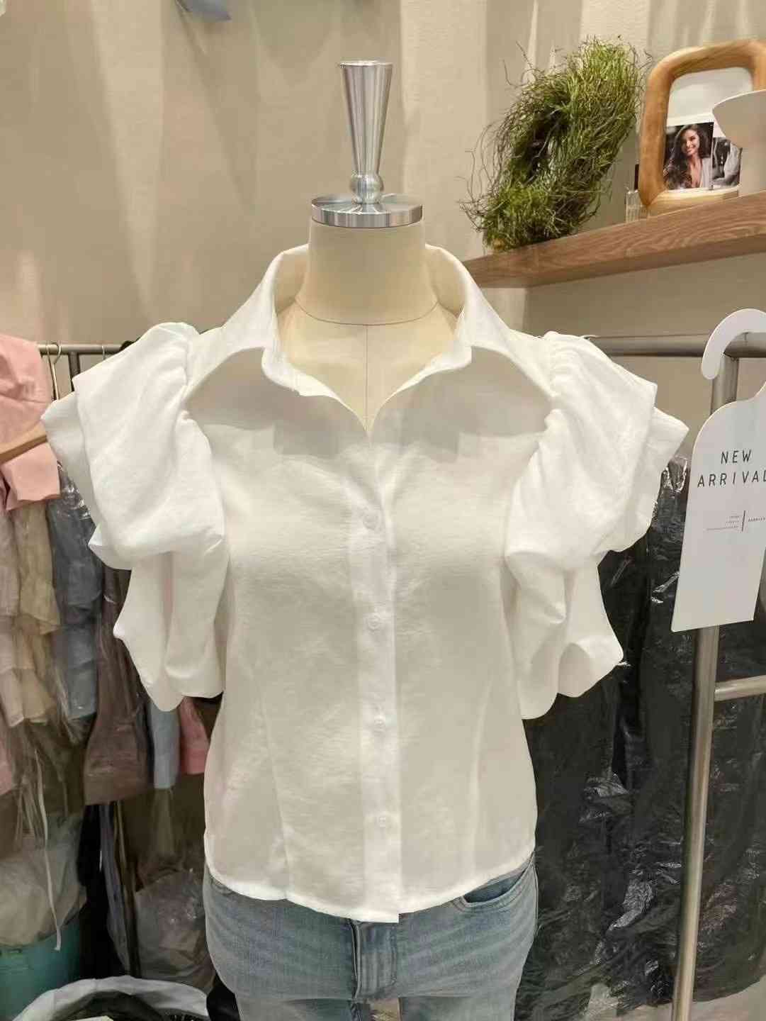 THE BARBARA韓國直郵女裝新品休閑職業推薦襯衫蕾絲衫泡泡袖THE BARBARA襯衫/蕾絲衫