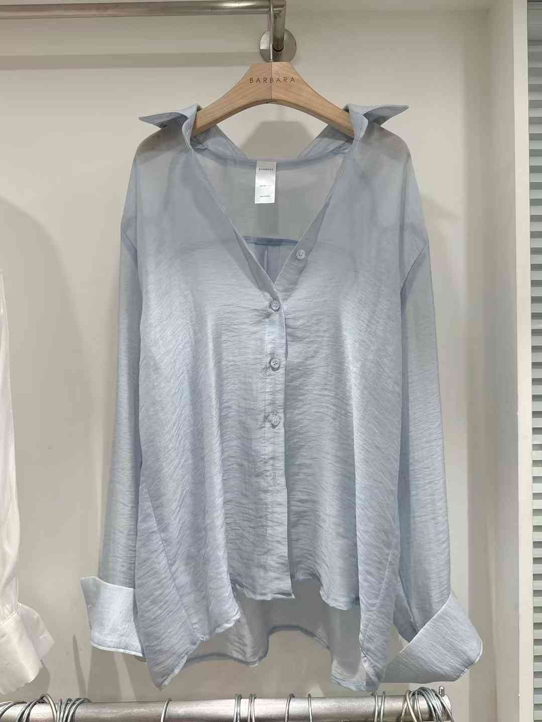 THE BARBARA韓國直郵女士新品真品推薦時尚襯衫蕾絲衫透明THE BARBARA襯衫/蕾絲衫