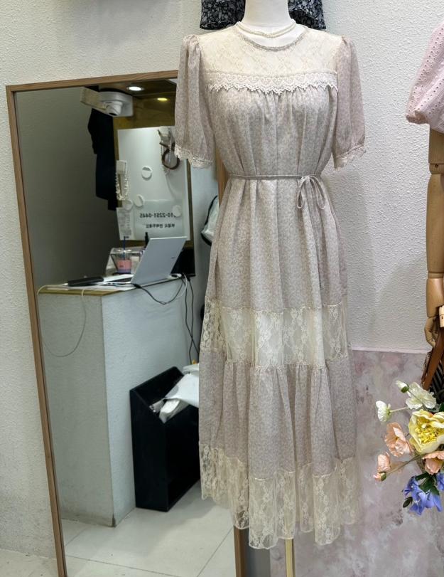 SYMPHONY直郵韓國代購㊣女裝新品時尚推薦連衣裙含腰繩蕾絲SYMPHONY連衣裙