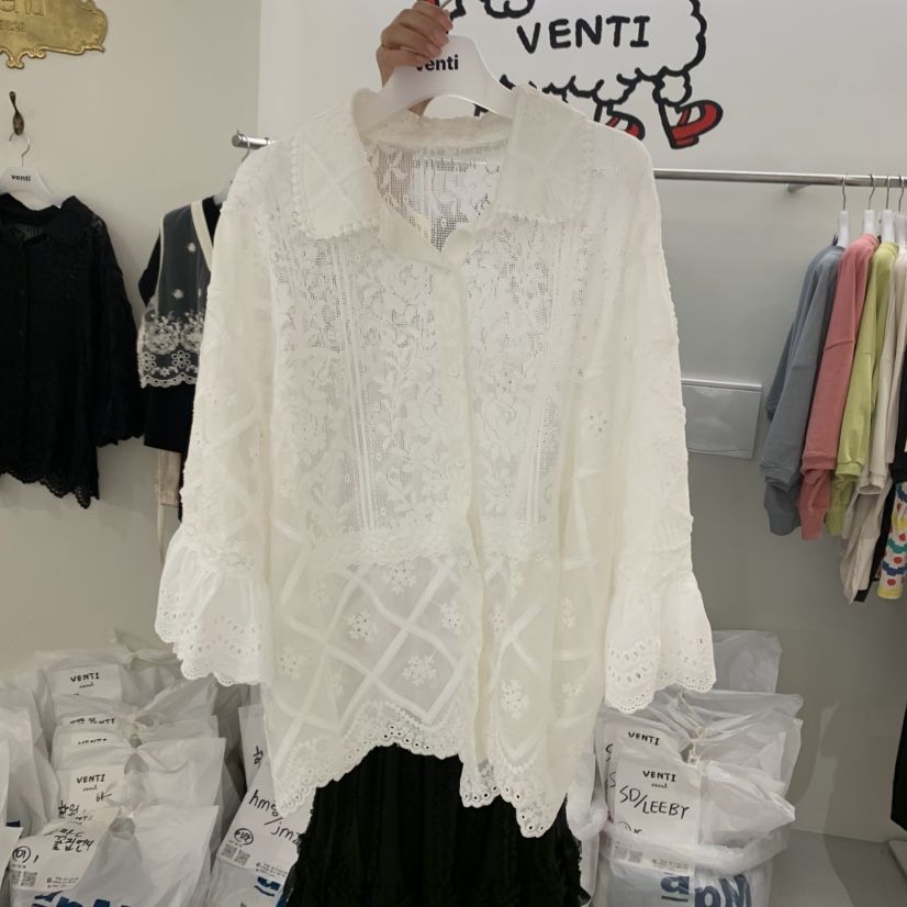VENTI韓國㊣直郵東大門代購女裝新款25春夏休閑襯衫蕾絲衫蕾絲VENTI襯衫/蕾絲衫