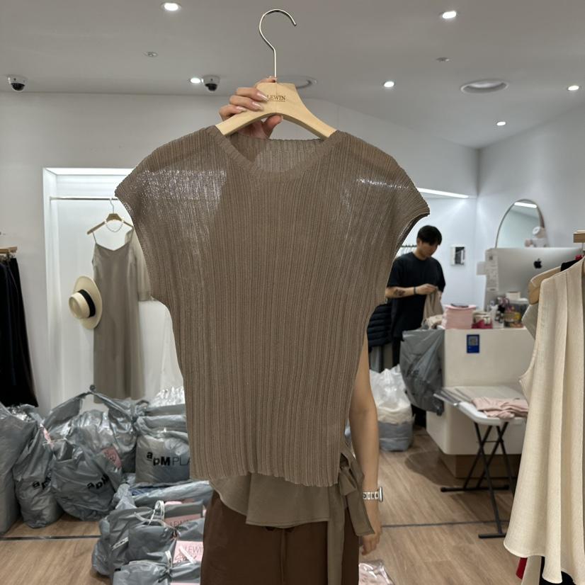 LEWIN韓國直郵㊣東大門實拍女裝新款推薦休閑針織衫褶皺亞麻LEWIN針織衫