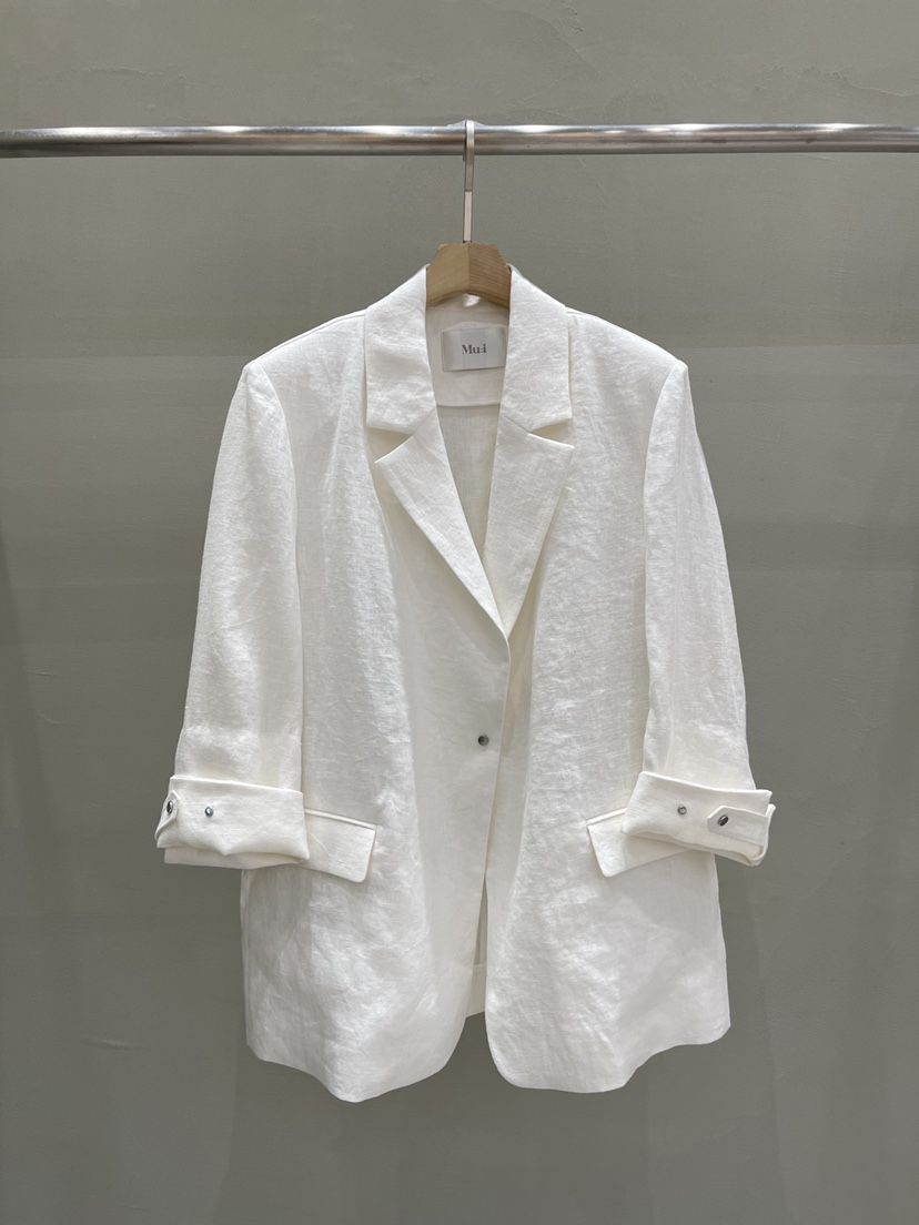 THE MUI直郵韓國代購㊣女裝新品25春夏熱賣時尚夾克亞麻長款Mu:i-A夾克