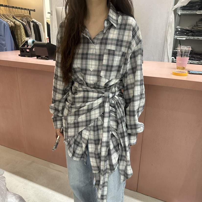 PITA韓國直郵女裝新款時尚休閑職業人氣熱賣襯衫蕾絲衫格紋THE VERLIN/piTa襯衫/蕾絲衫