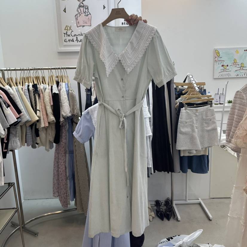 ABLESTUDIO直郵韓國代購㊣女裝新品25春夏連衣裙含腰帶蕾絲ABLE STUDIO連衣裙