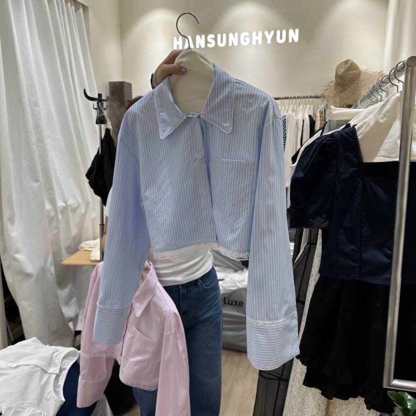 HANSUNGHYUN韓國直郵㊣女裝新品25春夏推薦時尚人氣襯衫蕾絲衫HANSUNGHYUN襯衫/蕾絲衫