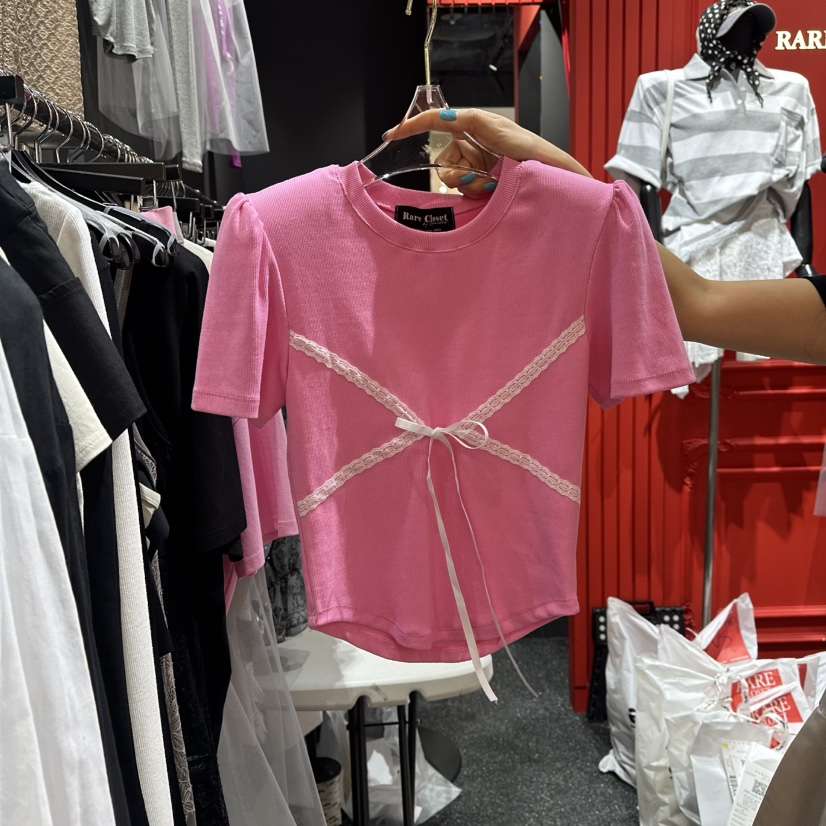 RARE CLOSET直郵韓國代購㊣女裝新款25春夏時尚T恤泡泡袖蕾絲RARE CLOSETT恤