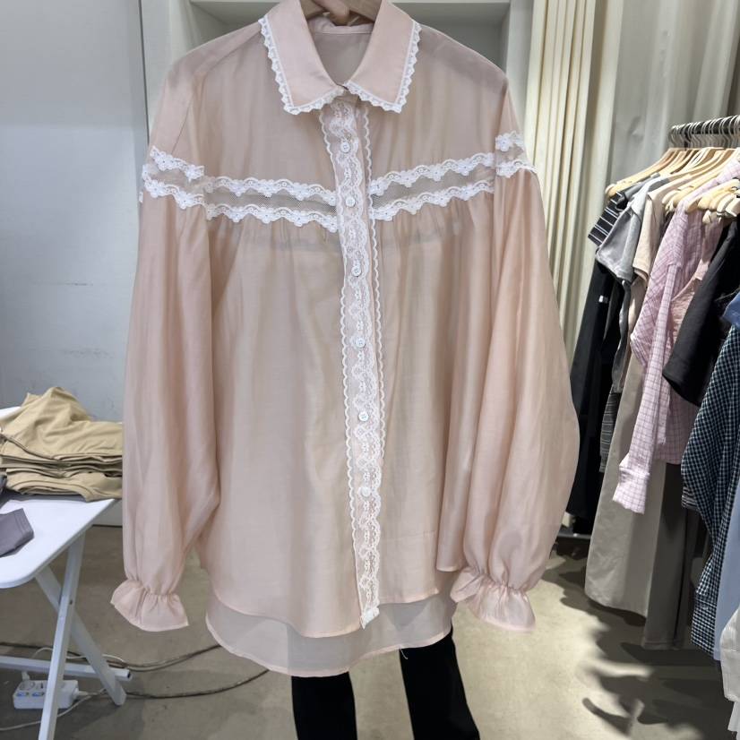 IR BIEN直郵韓國代購㊣女裝新品熱賣推薦25春夏襯衫蕾絲衫蕾絲ir bien-A襯衫/蕾絲衫