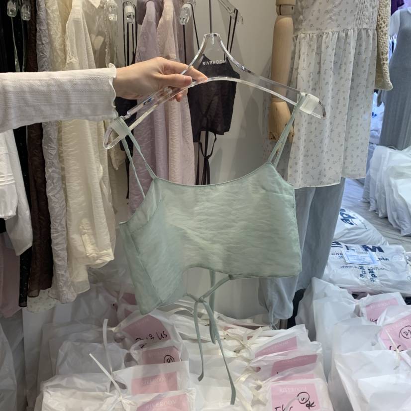 RIVEROOM韓國直郵㊣東大門實拍女裝新款推薦吊帶背心歐根紗緊身RIVEROOM吊帶/背心