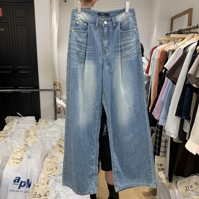 VENIR-a韓國㊣直郵東大門代購女裝新品休閑時尚牛仔褲褶皺VENIR-a牛仔褲
