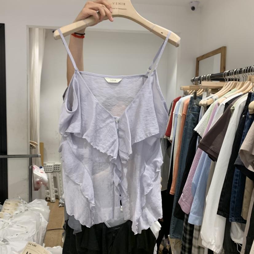 VENIR-a韓國直郵㊣東大門實拍女裝新品推薦吊帶背心荷葉邊蕾絲VENIR-a吊帶/背心