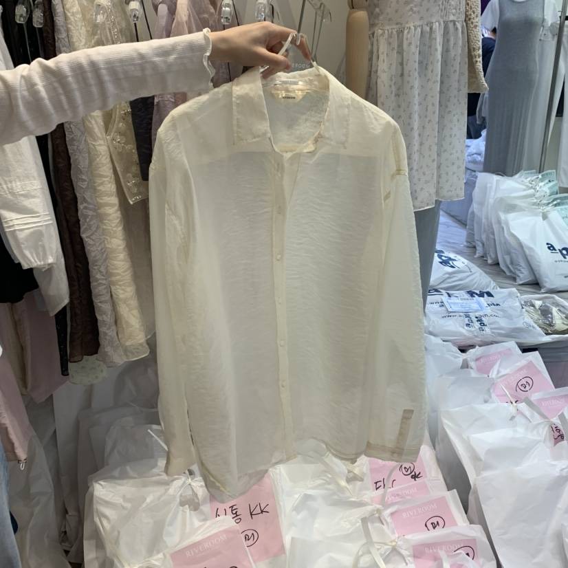 RIVEROOM韓國㊣直郵東大門代購女裝新品時尚襯衫蕾絲衫歐根紗RIVEROOM襯衫/蕾絲衫