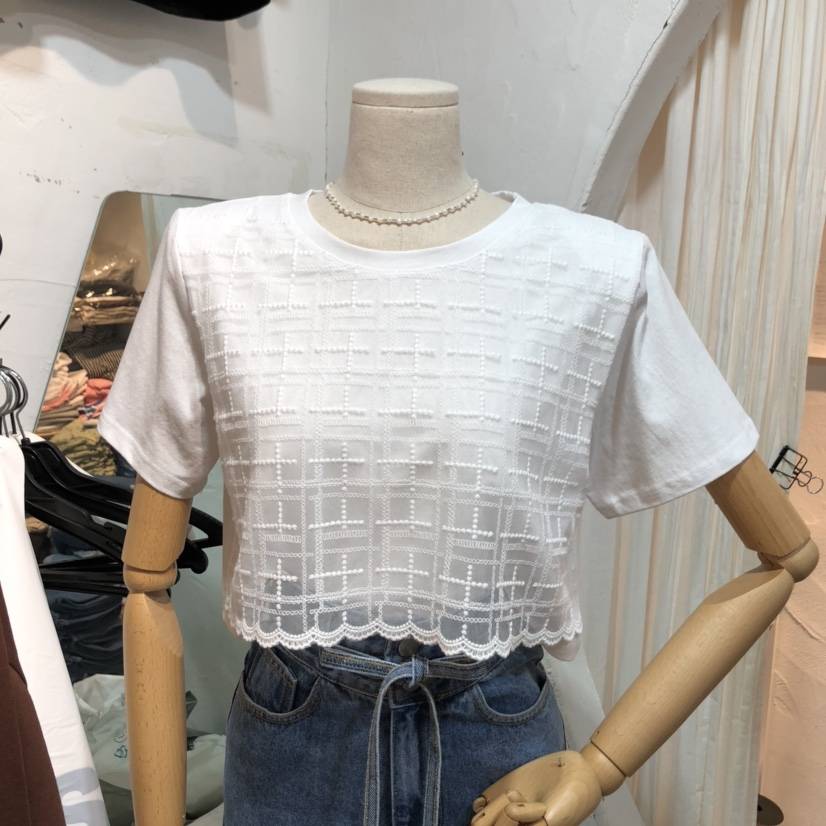 OZ直郵韓國代購㊣女裝新品推薦時尚休閑熱賣25春夏T恤蕾絲雙層OZ.ounceT恤