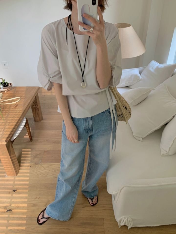MARE東大門實拍女士新款25春夏休閑人氣襯衫蕾絲衫含腰繩腰帶MARE襯衫/蕾絲衫