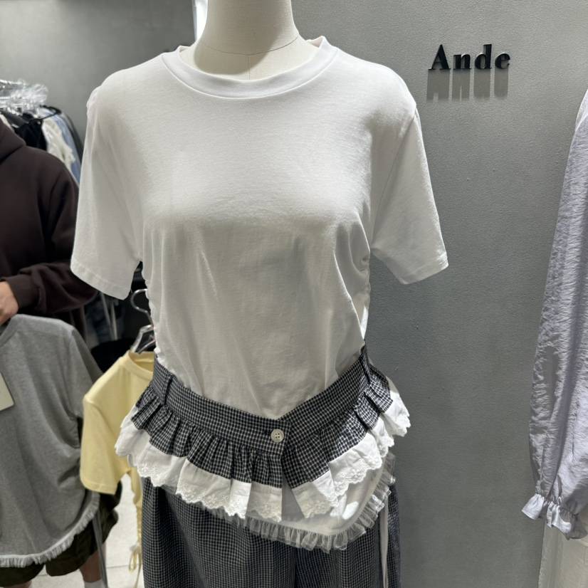 ANDE韓國直郵女裝新品真品職業推薦休閑熱賣人氣25春夏T恤歐根紗ANDET恤
