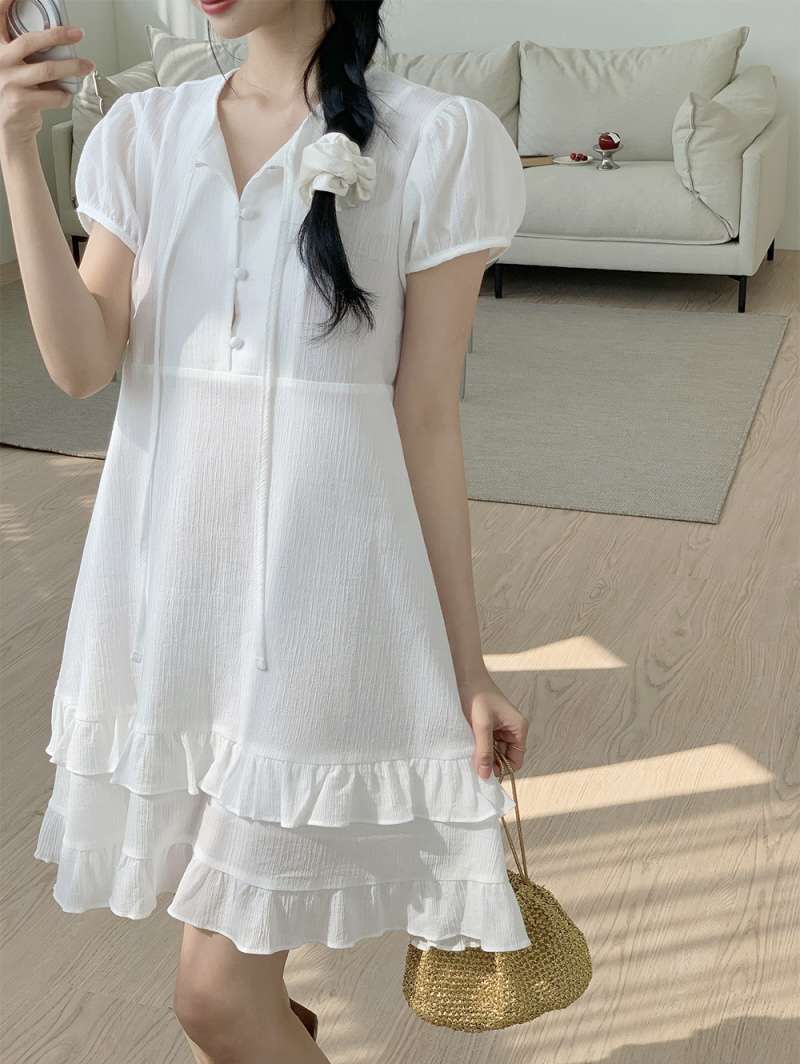 FRILL-T韓國直郵女裝新品熱賣25春夏休閑人氣連衣裙荷葉邊FRILL-T連衣裙