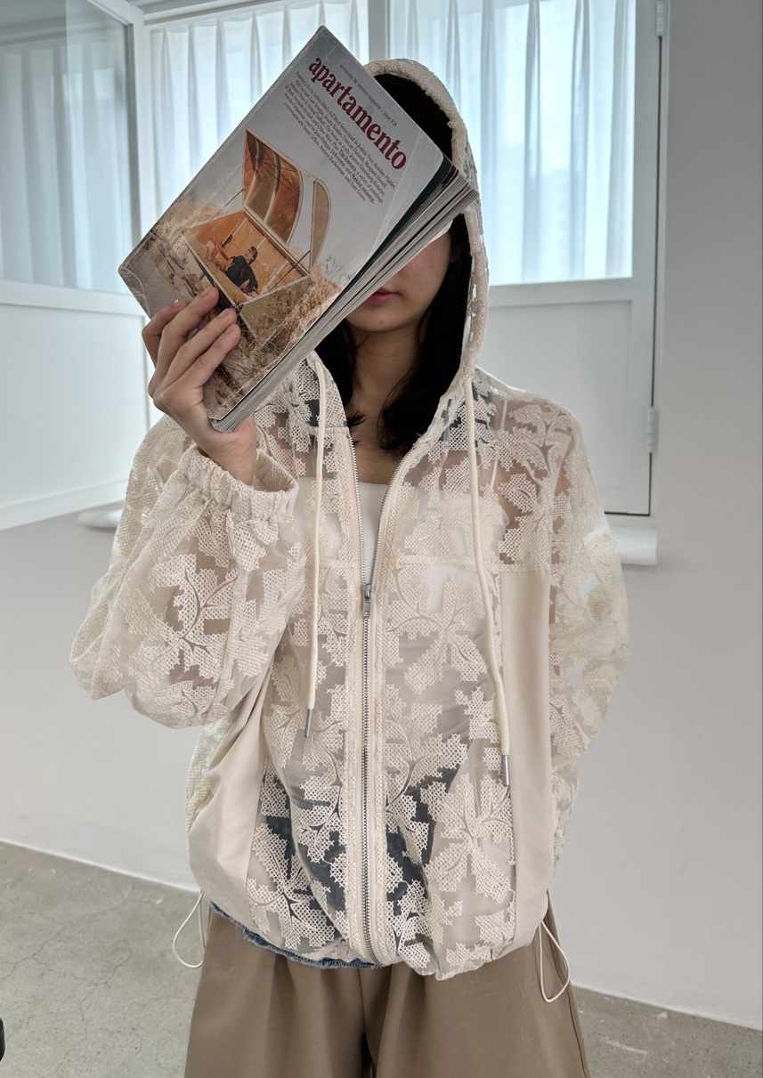 CLASSY-O東大門直郵女裝新品人氣25春夏職業夾克兜帽透明蕾絲CLASSY-O夾克