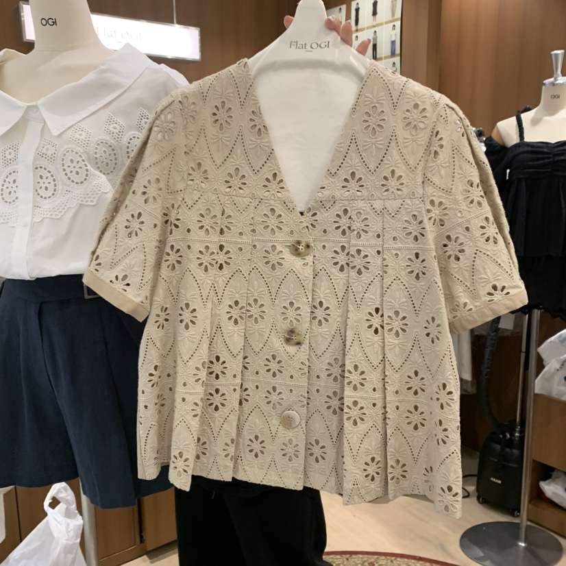 OGI直郵韓國代購㊣女裝新款時尚25春夏推薦熱賣人氣襯衫蕾絲衫FLat OGI襯衫/蕾絲衫