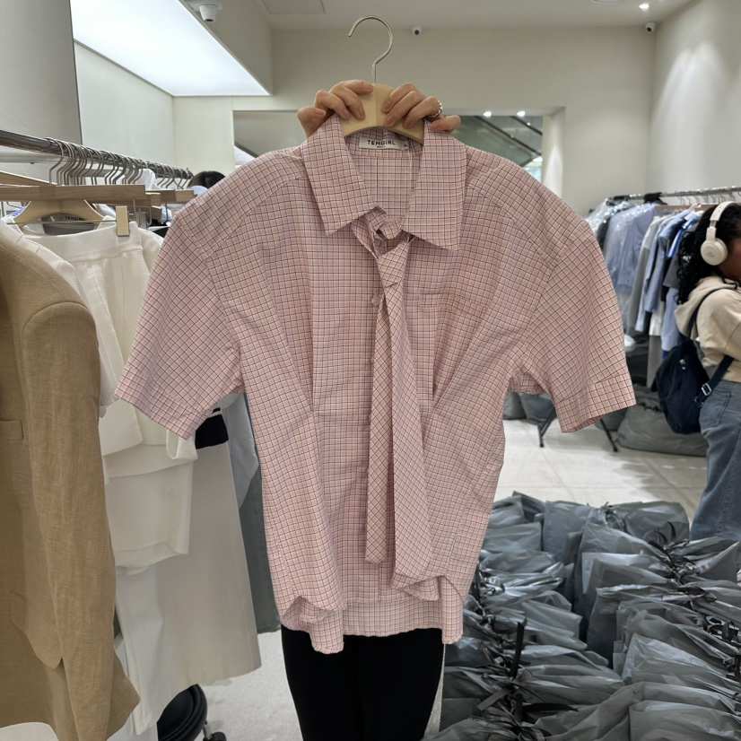 TOMGIRL直郵韓國代購㊣女裝新品時尚襯衫蕾絲衫含領帶蝴蝶結TOMGIRL襯衫/蕾絲衫