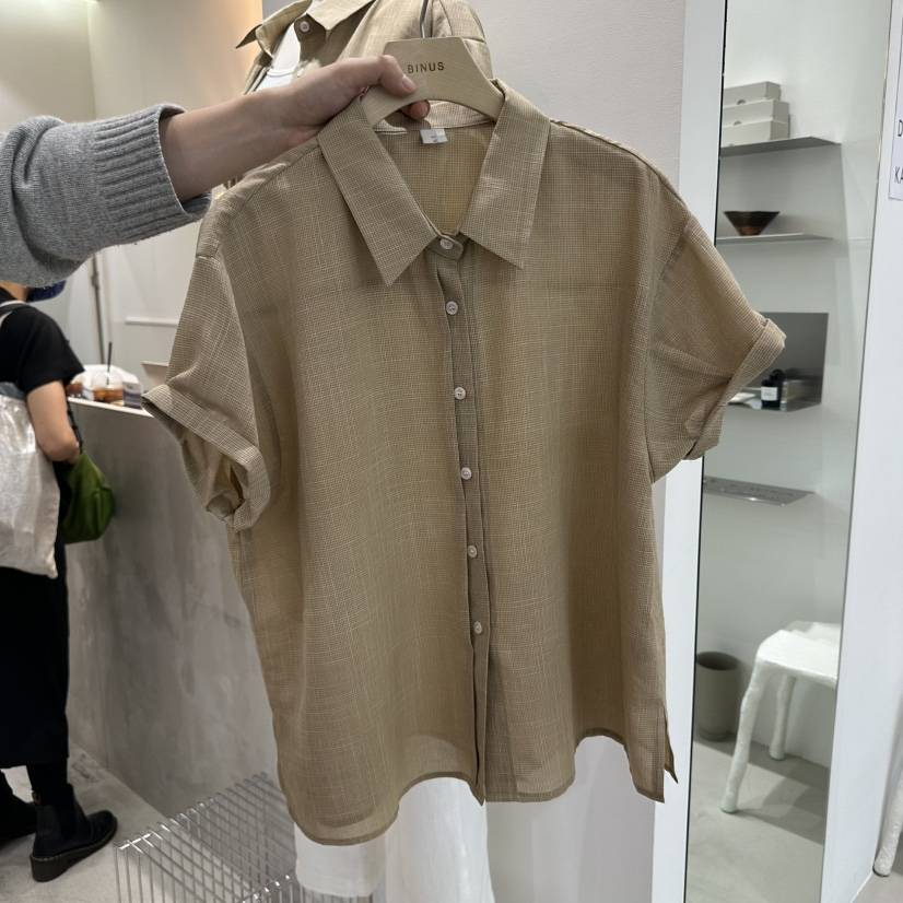 BINUS直郵韓國代購㊣女裝新品人氣休閑熱賣時尚襯衫蕾絲衫格紋BINUS襯衫/蕾絲衫