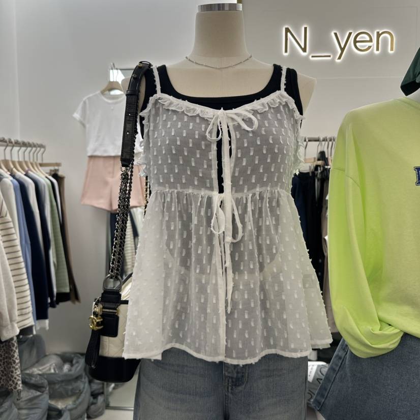 N YEN韓國直郵㊣東大門實拍女裝新款熱賣吊帶背心荷葉邊蕾絲N YEN吊帶/背心