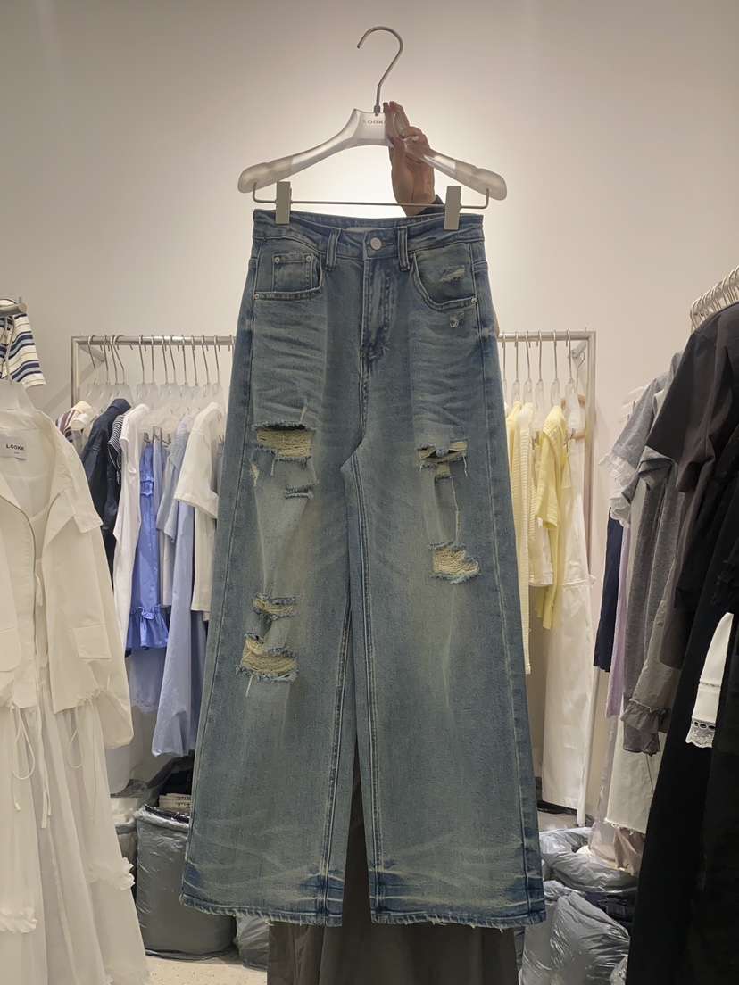 LOOKK直郵韓國代購㊣女裝新品熱賣25春夏推薦人氣時尚牛仔褲LOOKK牛仔褲