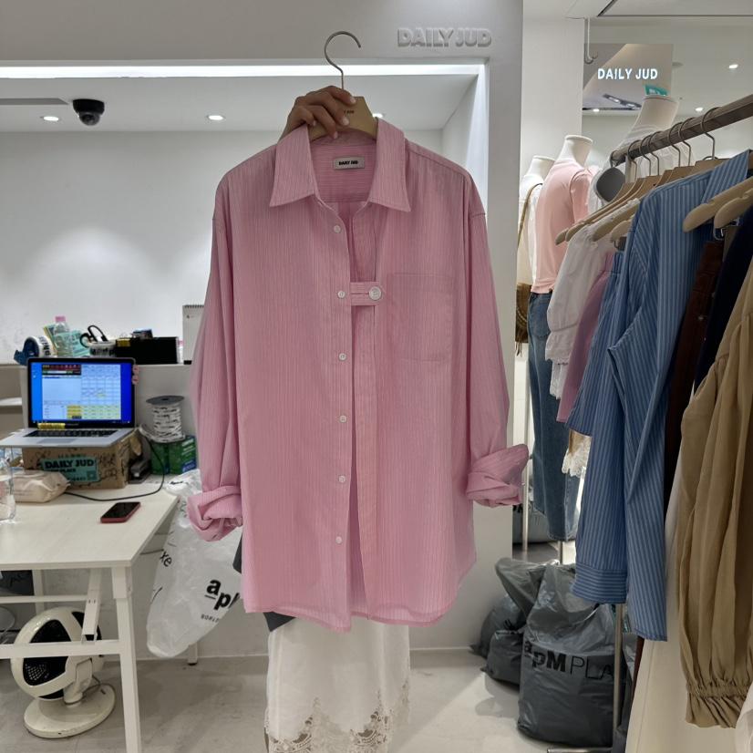 DAILYJUD韓國直郵㊣女裝新品時尚推薦休閑熱賣襯衫蕾絲衫條紋DAILY JUD襯衫/蕾絲衫