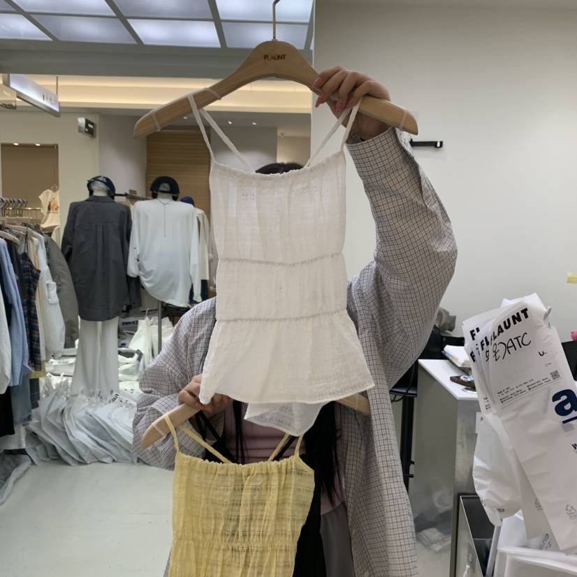 FLAUNT韓國直郵㊣東大門實拍女裝新品熱賣推薦吊帶背心格紋FLAUNT吊帶/背心